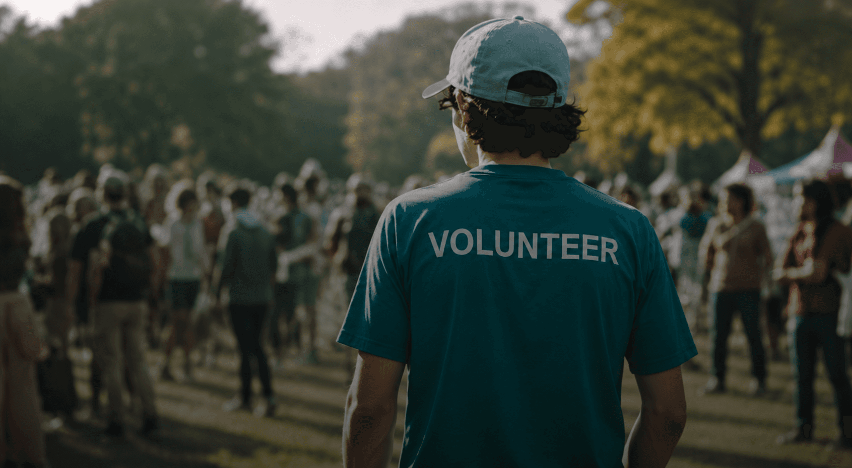 Volunteers working together at a community event